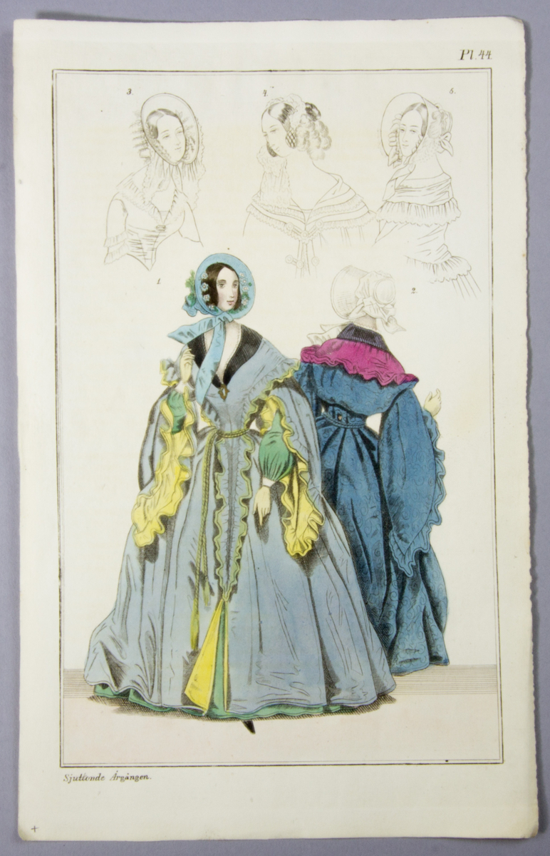 Tidskrifter, 6 st med lösblad, "Magasin för konst, nyheter och moder" utgiven av Fredrik Boye och tryckt hos C. Deleen i Stockholm 1841.

Vikt och skuren i löst blått och tryckt omslag.