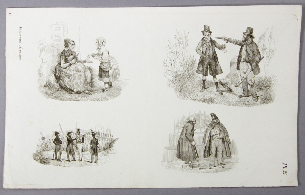 Tidskrifter, 6 st med lösblad, "Magasin för konst, nyheter och moder" utgiven av Fredrik Boye och tryckt hos C. Deleen i Stockholm 1841.

Vikt och skuren i löst blått och tryckt omslag.