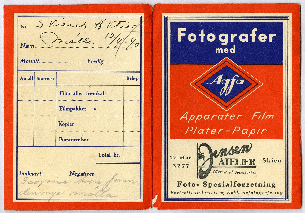Foto av Skiens aktiemølle i 1940

Påskrift på konvolutt foto lå i:

Skiens Aktiemølle 12/4 - 40