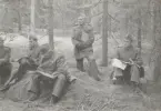 Män studerar kartor i skog, Intendenturfältövning Sunne, 1956.