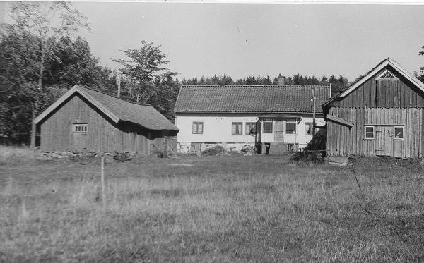 Vrå gård i Vallda med bostadshuset flankerat av en ekonomibyggad på var sida. Här bodde Arvid och Josefine Källberg med sonen Arnold (f. 1927). Gården var Josefines hem och Josefines syster Bernhardina Andersson och fosterbror Torsten Andersson bodde kvar. Föräldrarna hette König och Augustina Andersson (f. Pettersson), vilka i sin tur övertagit den efter hennes föräldrar Magnus (f. 1818) och Maja Johanna Pettersson (f. Carlsson 1816). Gården var i släktens ägo fram till 2013.
(Se även bildnr G8369 och G8976.)