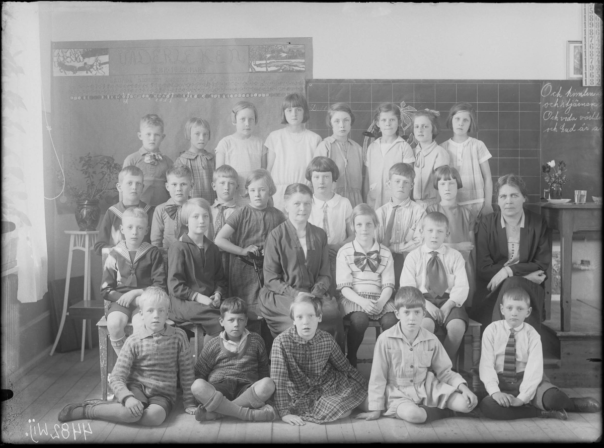 Läraren som sitter i mitten heter Anna Sofia Rudqvist (1876-1935).