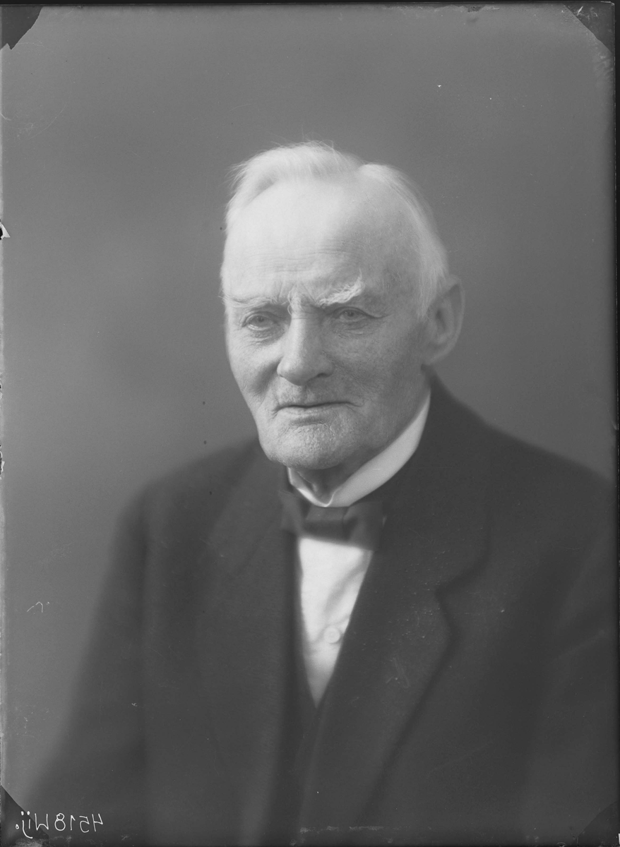 Fotografering beställd av Larsson. Föreställer sannolikt gårdsägaren Fridolf Johan Larsson (1844-1933). Här bosatt på Katrinelund 24 i Västerås, som idag motsvarar ungefär Lovisebergsvägen 3.