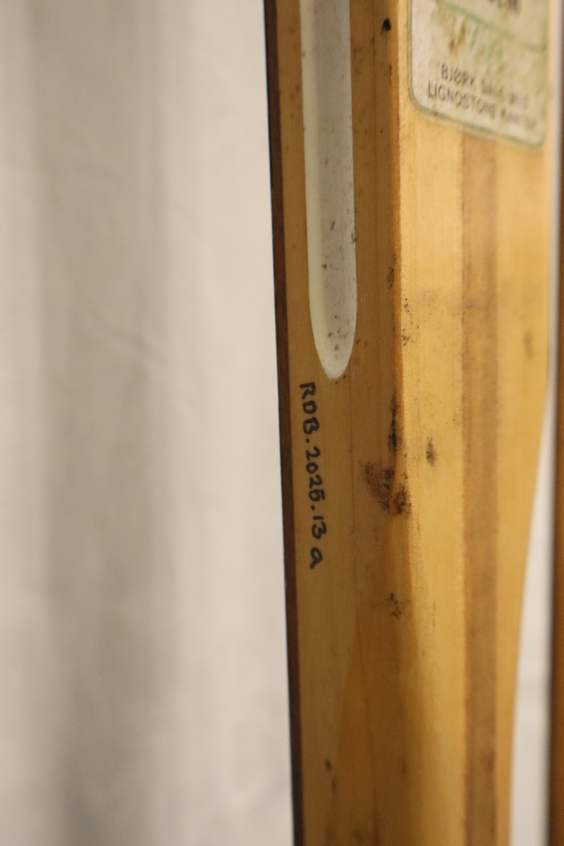 Ski med overplate og såle i bjørk, lignostone kanter og balsa kjerne. 