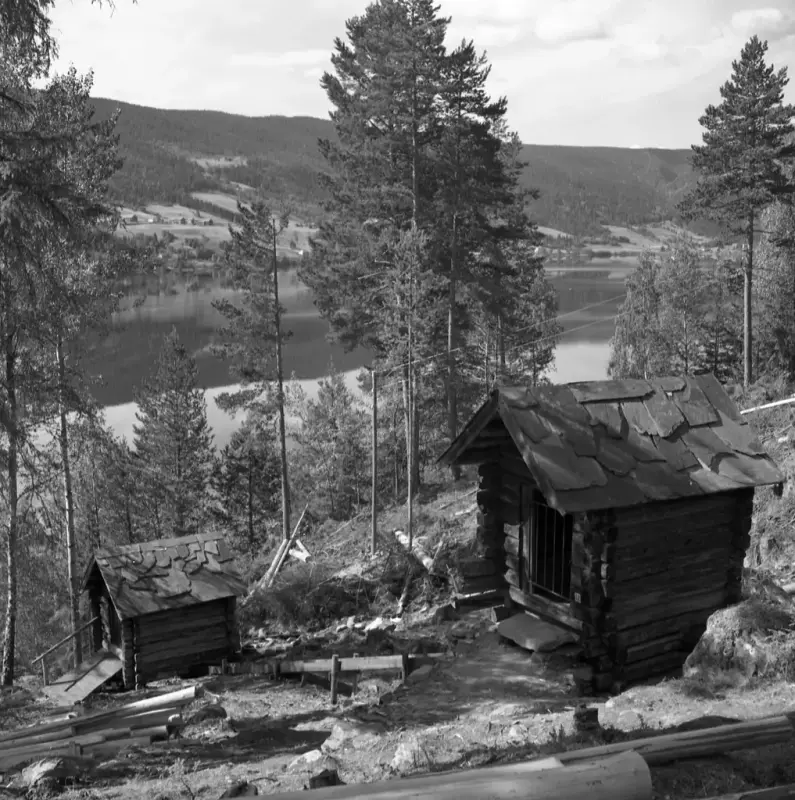 To små kvernhus med villskifer på taket