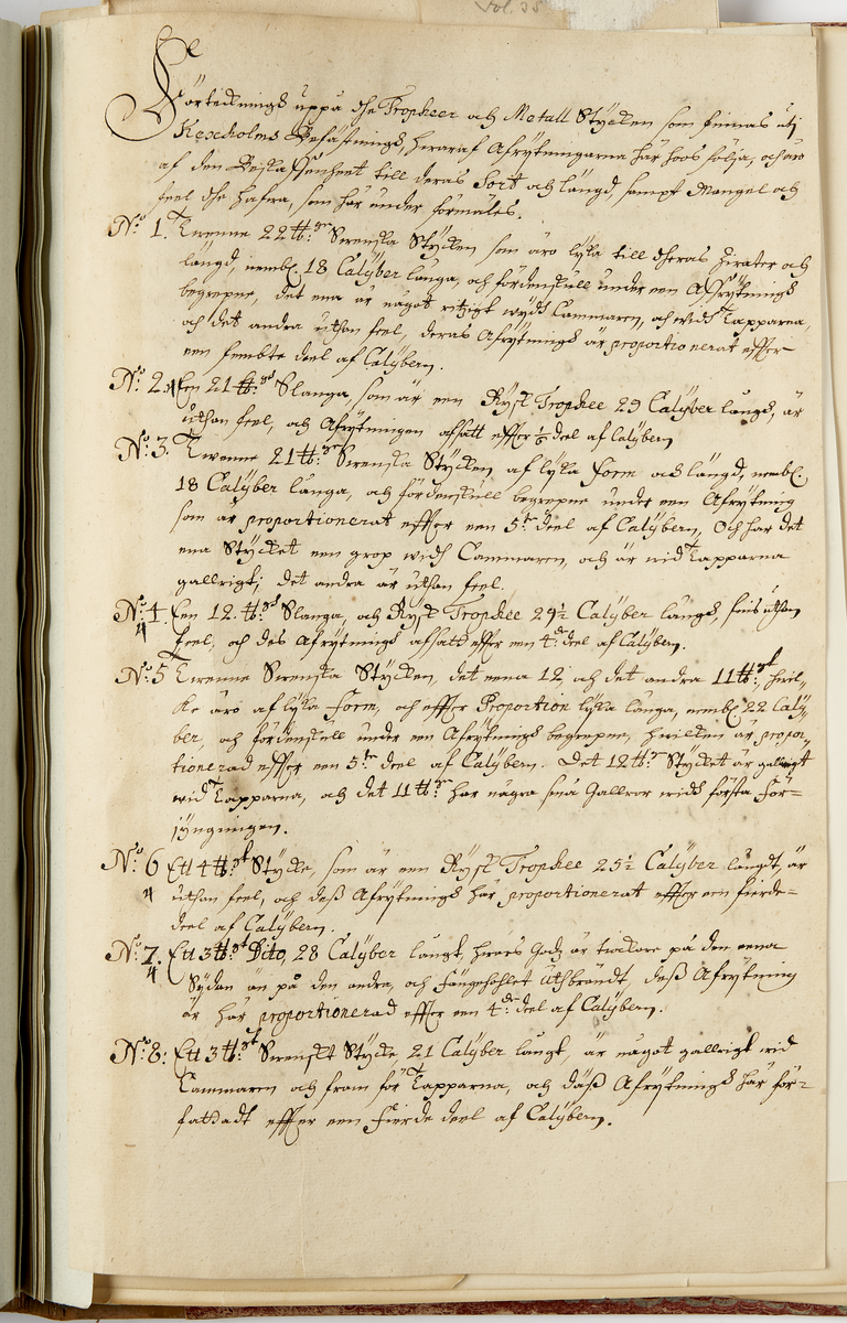 Avbildning av eldrör från fästningen i Kexholm, ur en volym som dokumenterar artilleritroféer i fästningarna i Ingermanland och Kexholm, daterad 1691.