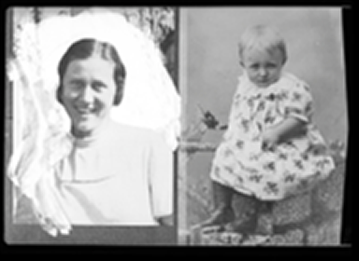 Reprofotografi av ukjent kvinne og ukjent barn

Foto av kvinnen er sansynligvis tatt ca. 1920/30-tallet. Bakgrunnen er retusjert av fotograf eller retusjør 

Foto av barn, tidlig 1900-tallet