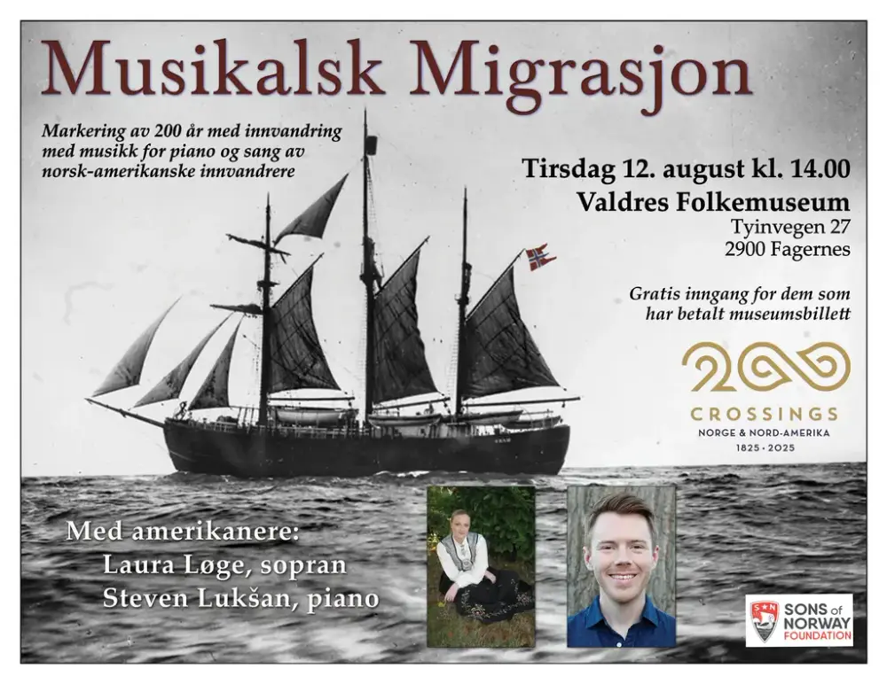 plakat til ein konsert med eit gamalt norsk seglskip