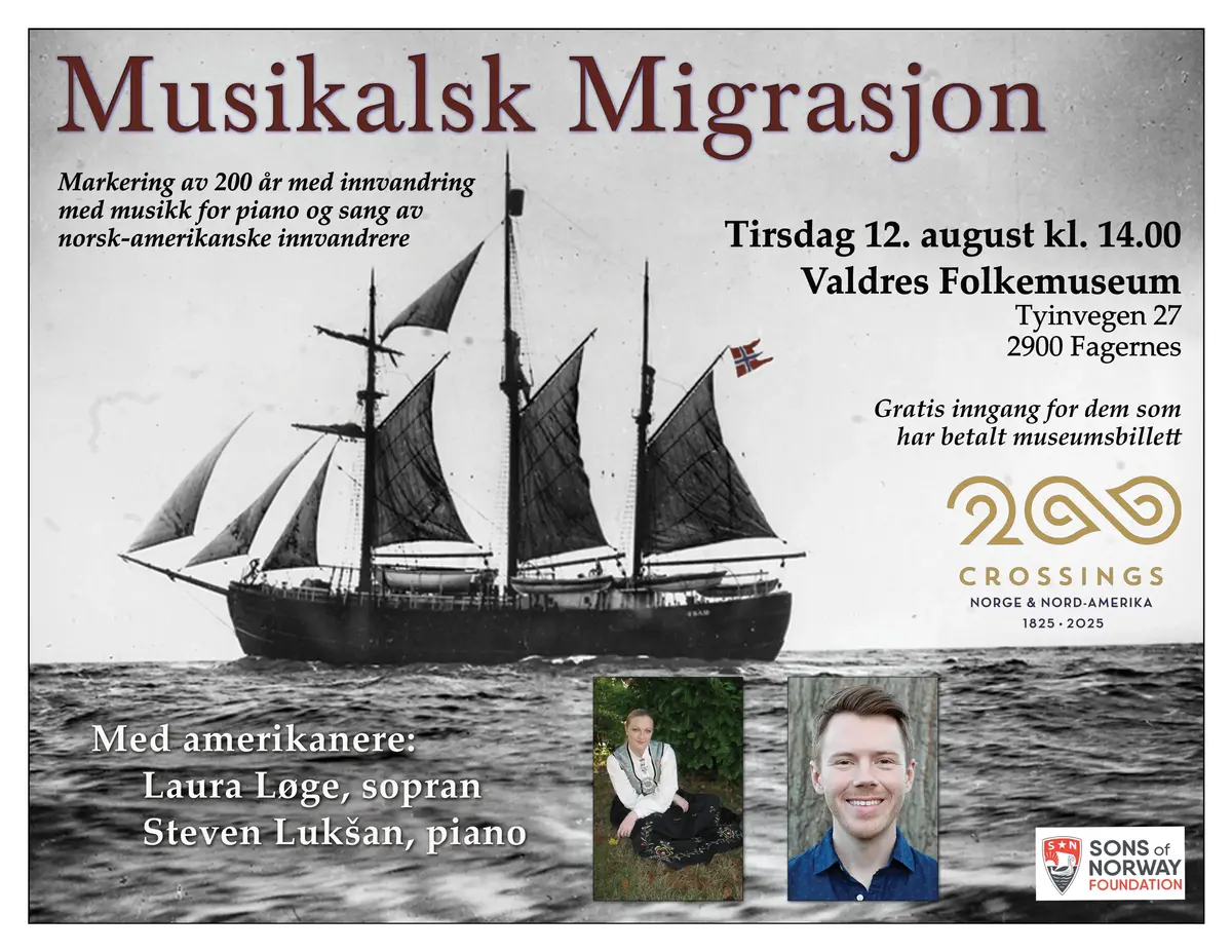 plakat til ein konsert med eit gamalt norsk seglskip