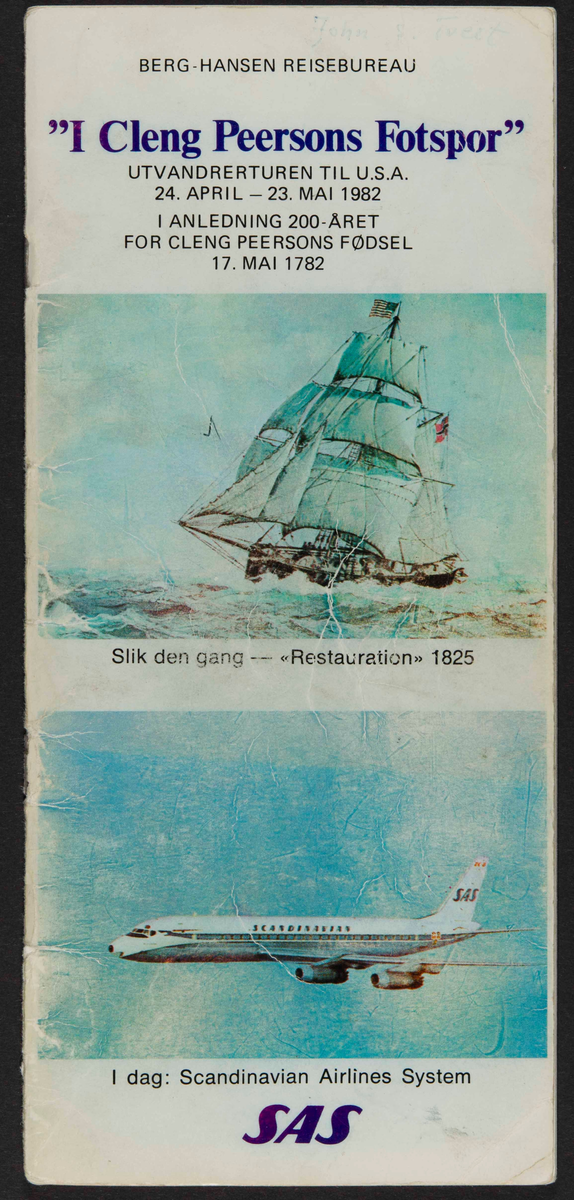 Program for reise til USA i 1982 i forbindelse med markeringen av Cleng Peersons fødsel