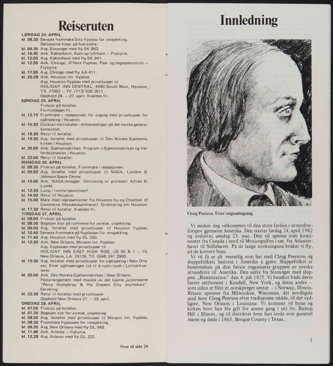 Hefte med program reise for til USA i 1982 i forbindelse med markering av Cleng Peersons fødsel