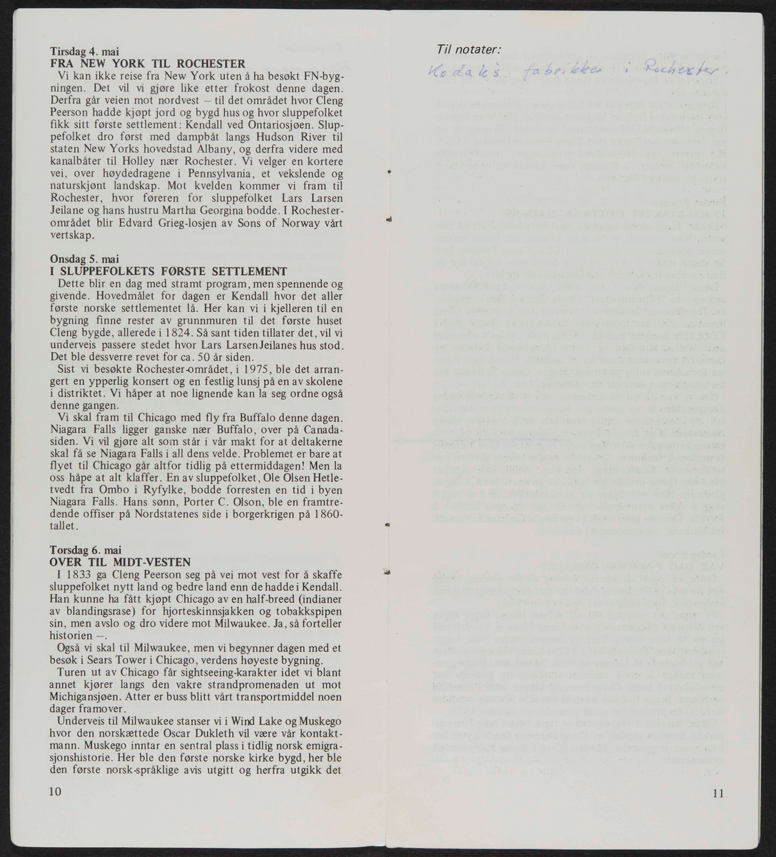 Program for reise til USA i 1982 i forbindelse med markeringen av Cleng Peersons fødsel