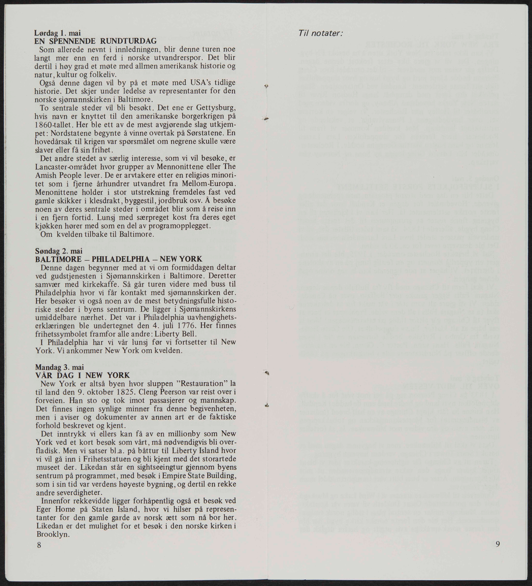 Hefte med program reise for til USA i 1982 i forbindelse med markering av Cleng Peersons fødsel