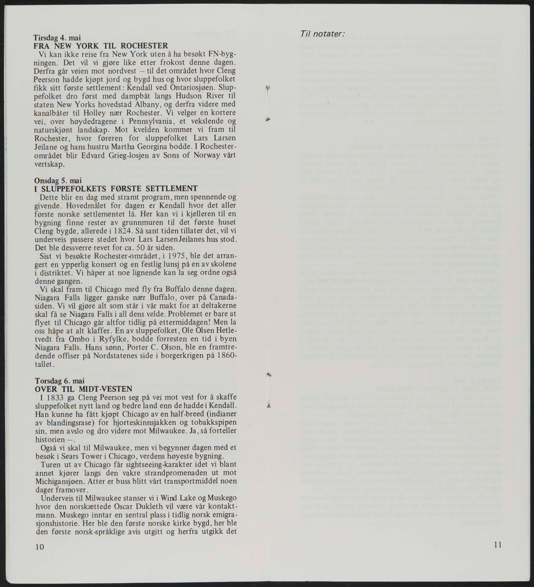 Hefte med program reise for til USA i 1982 i forbindelse med markering av Cleng Peersons fødsel