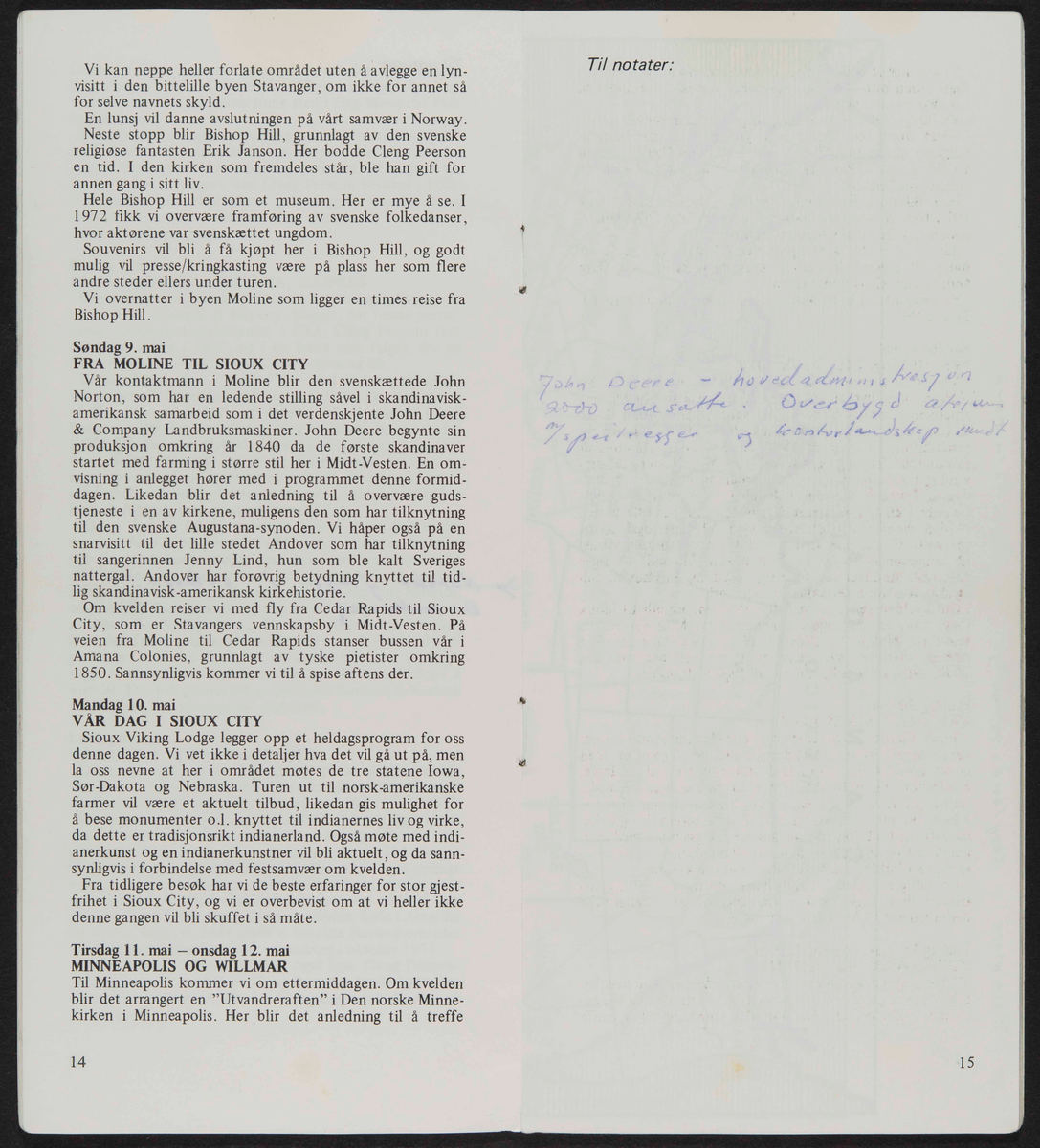 Program for reise til USA i 1982 i forbindelse med markeringen av Cleng Peersons fødsel