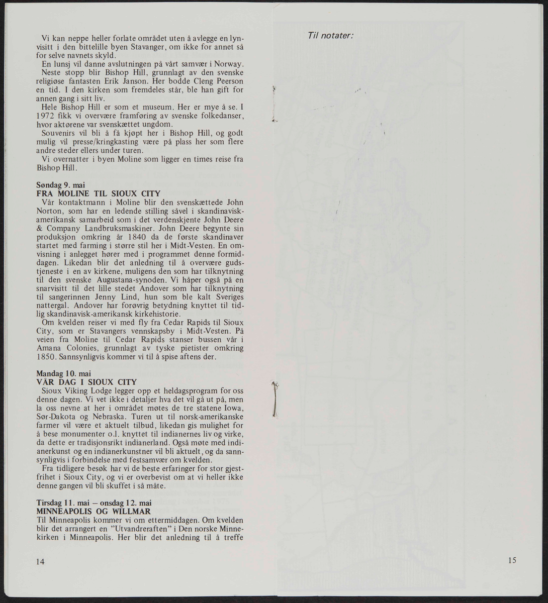 Hefte med program reise for til USA i 1982 i forbindelse med markering av Cleng Peersons fødsel