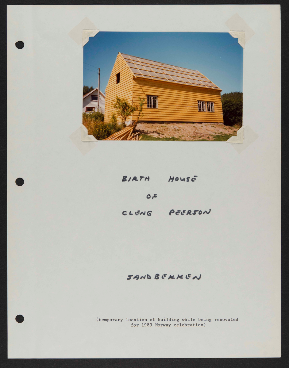 Hefte med bilder og informasjon knyttet til Cleng Peerson og hans fødested, Tysvær