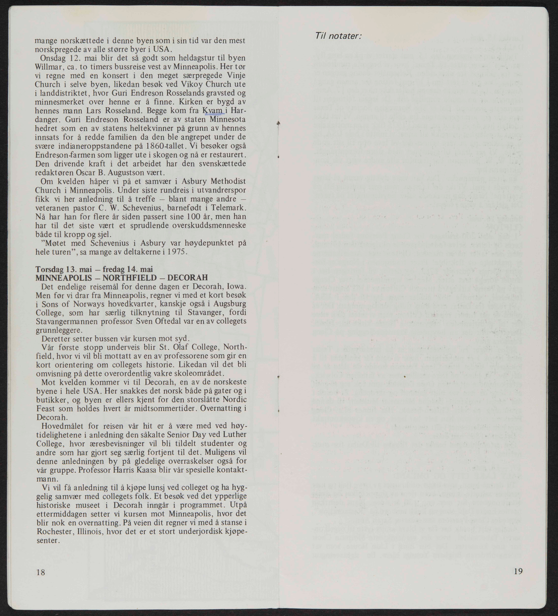 Program for reise til USA i 1982 i forbindelse med markeringen av Cleng Peersons fødsel