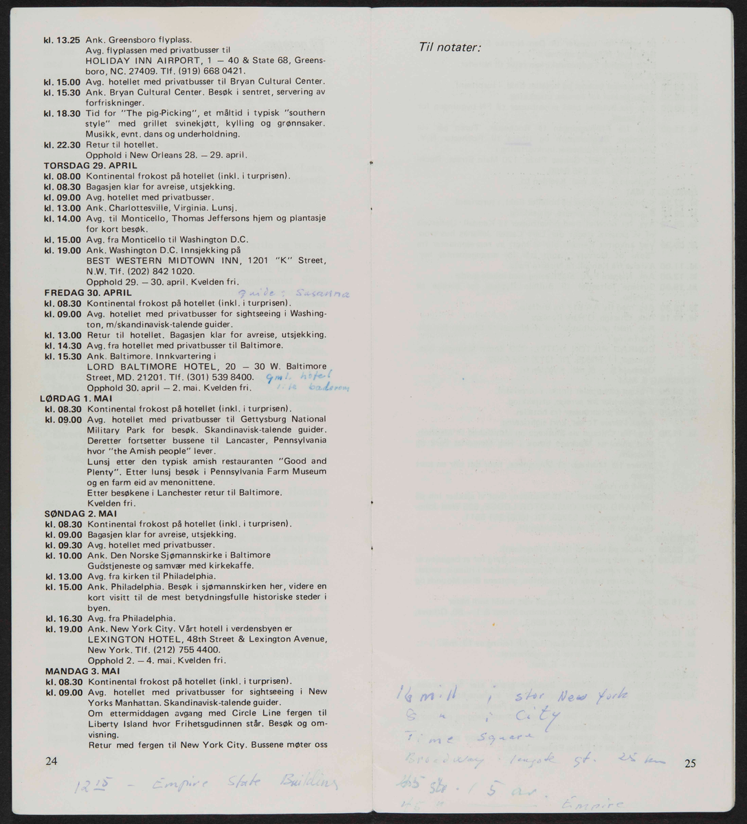 Program for reise til USA i 1982 i forbindelse med markeringen av Cleng Peersons fødsel