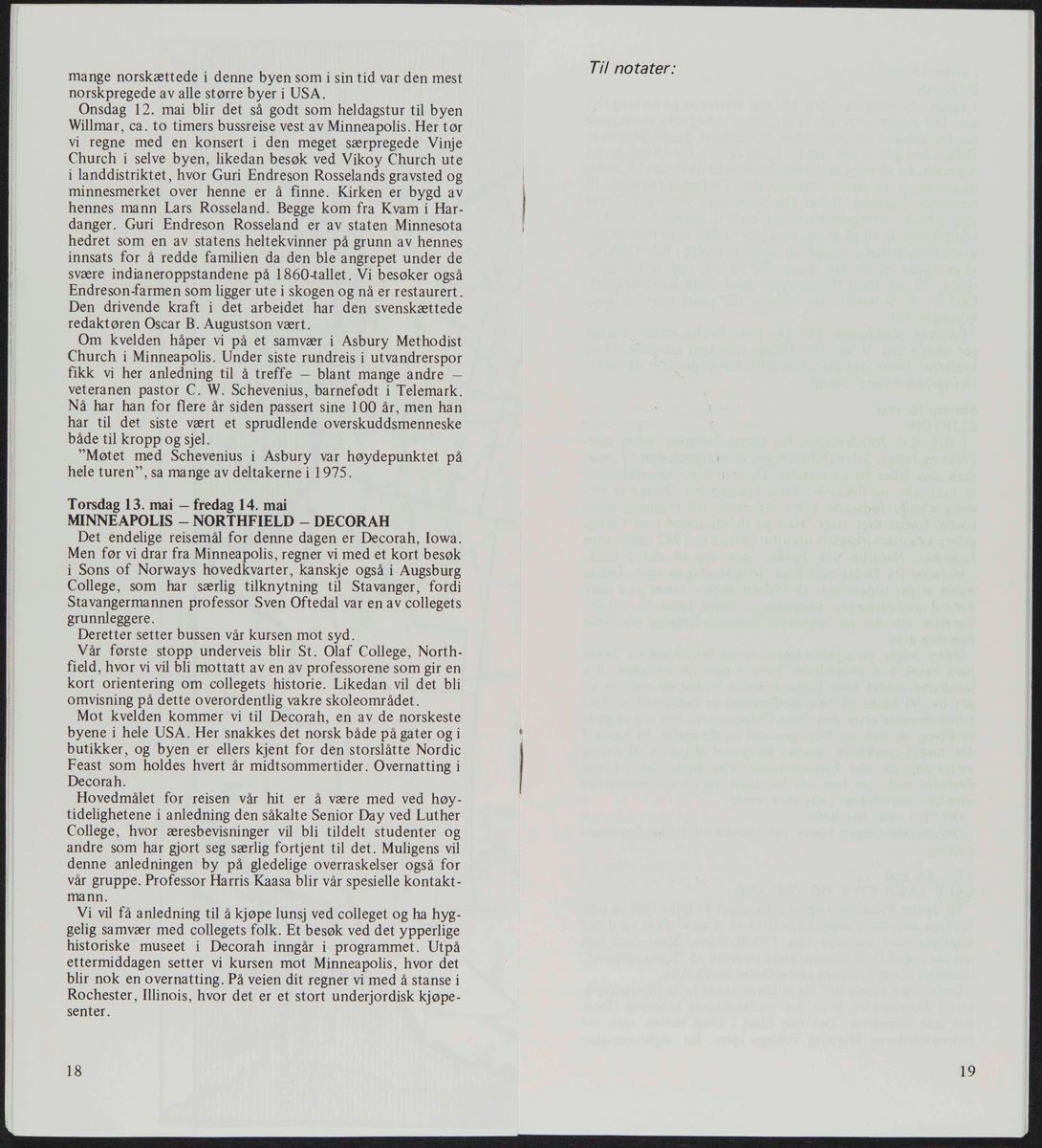 Hefte med program reise for til USA i 1982 i forbindelse med markering av Cleng Peersons fødsel