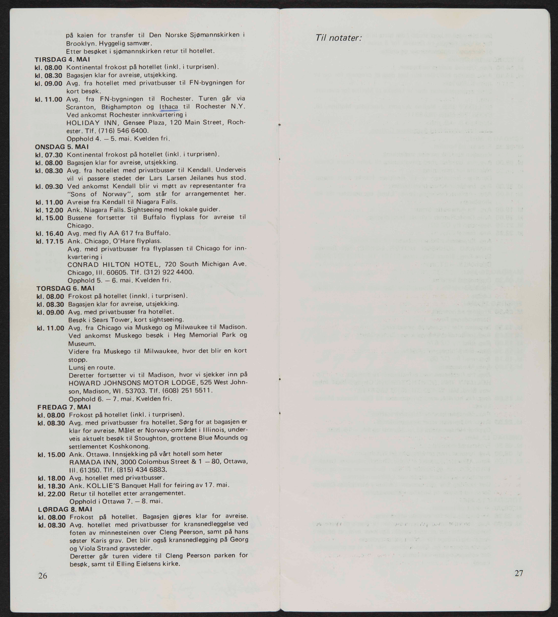 Program for reise til USA i 1982 i forbindelse med markeringen av Cleng Peersons fødsel