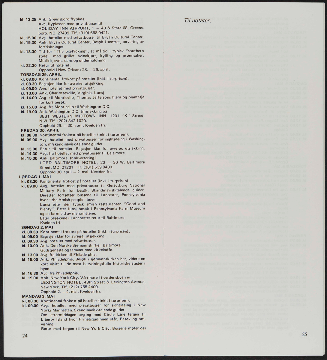 Hefte med program reise for til USA i 1982 i forbindelse med markering av Cleng Peersons fødsel
