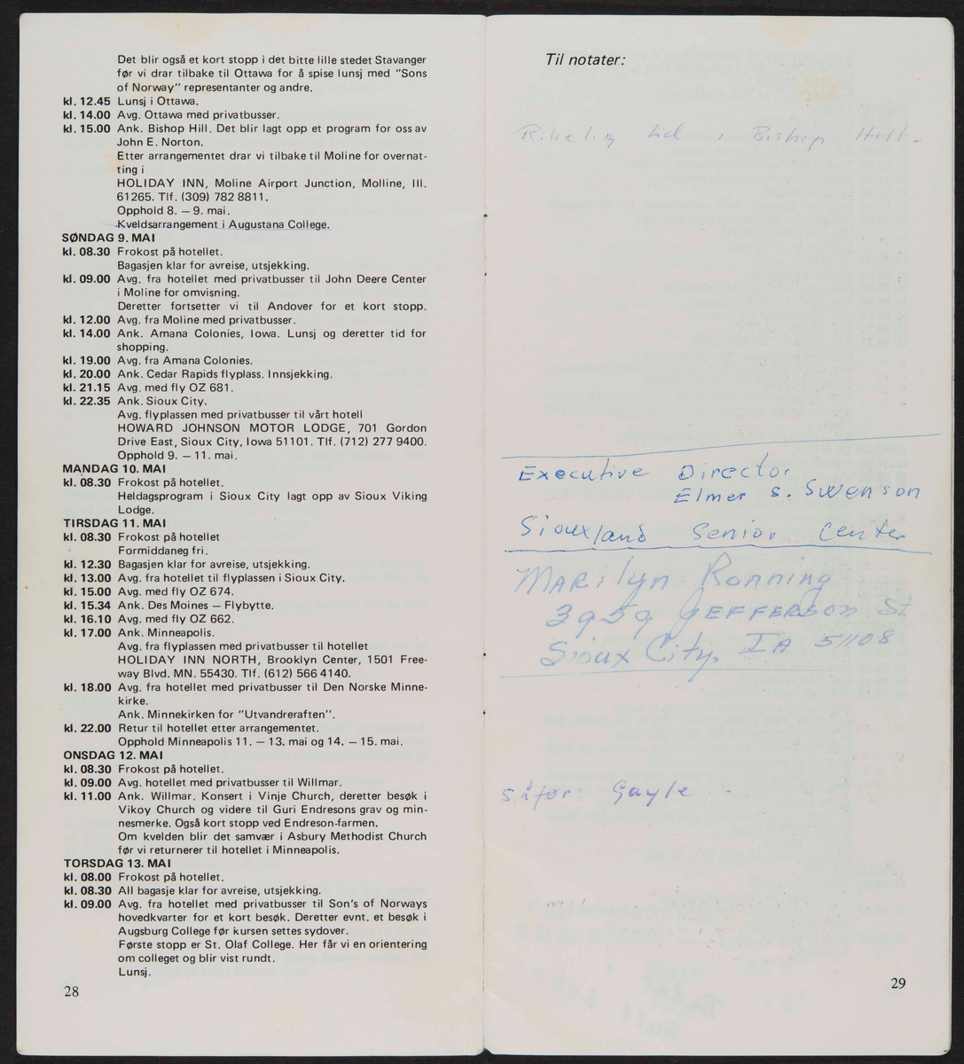 Program for reise til USA i 1982 i forbindelse med markeringen av Cleng Peersons fødsel