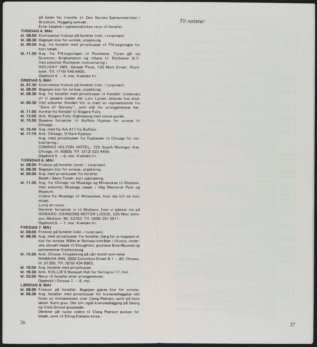 Hefte med program reise for til USA i 1982 i forbindelse med markering av Cleng Peersons fødsel