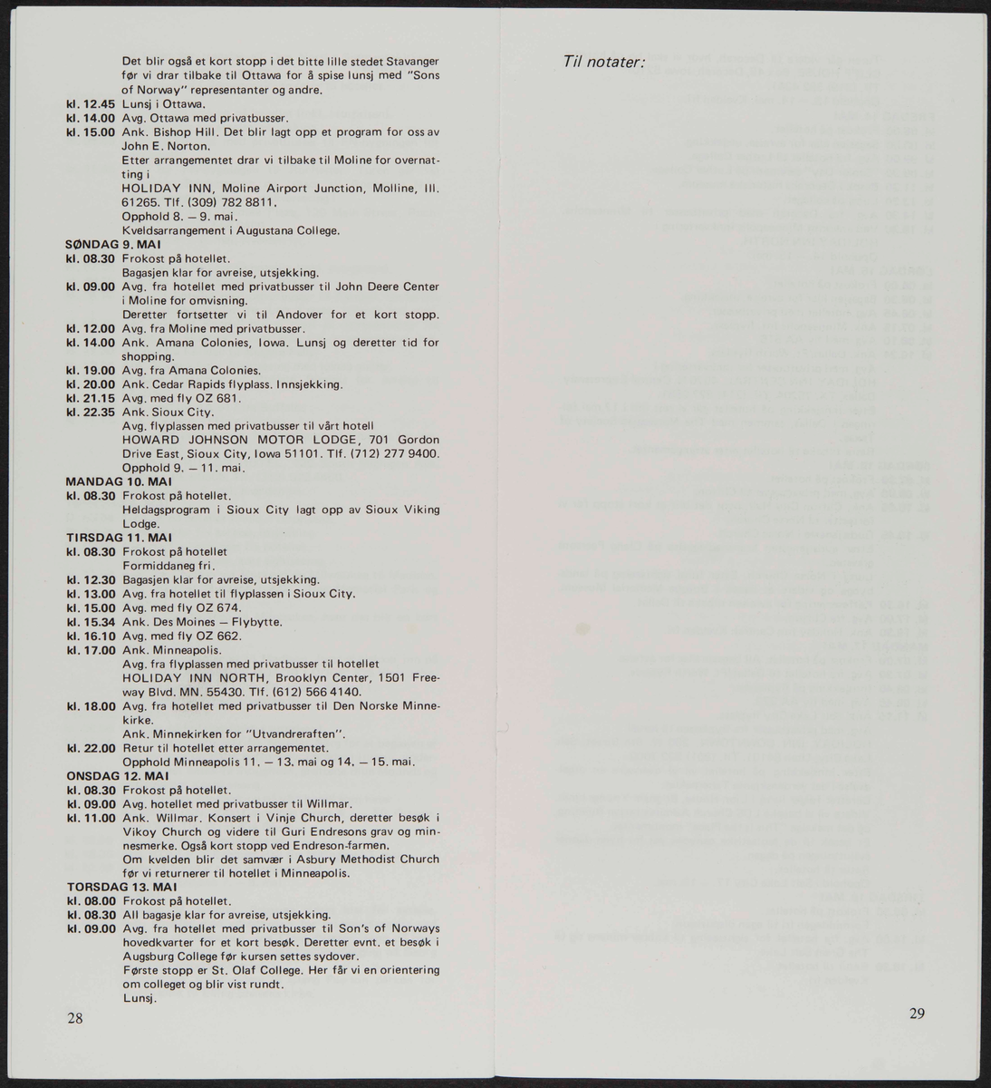 Hefte med program reise for til USA i 1982 i forbindelse med markering av Cleng Peersons fødsel