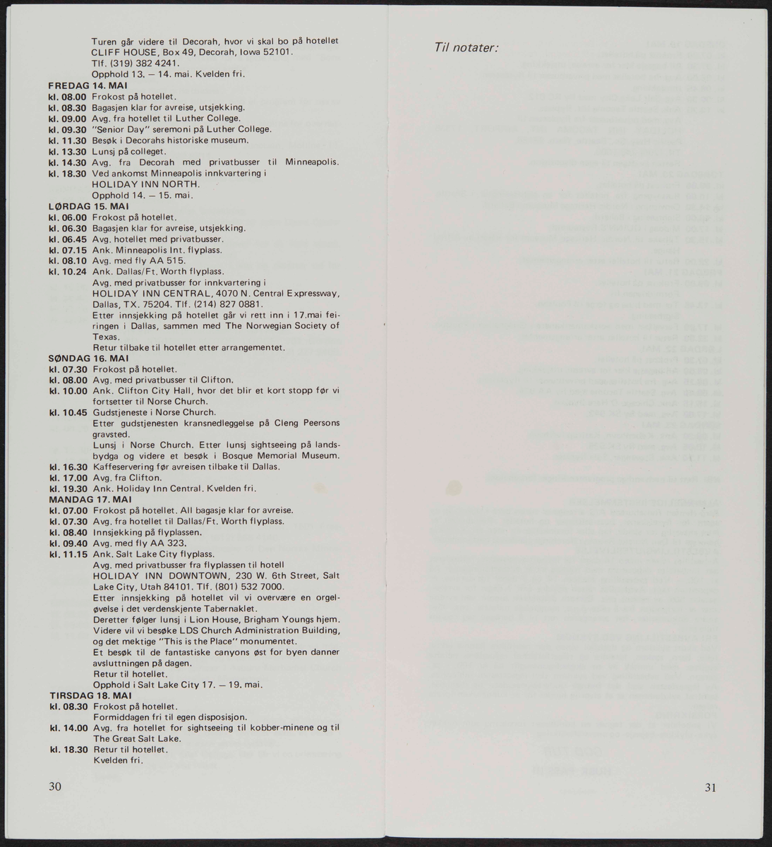 Hefte med program reise for til USA i 1982 i forbindelse med markering av Cleng Peersons fødsel