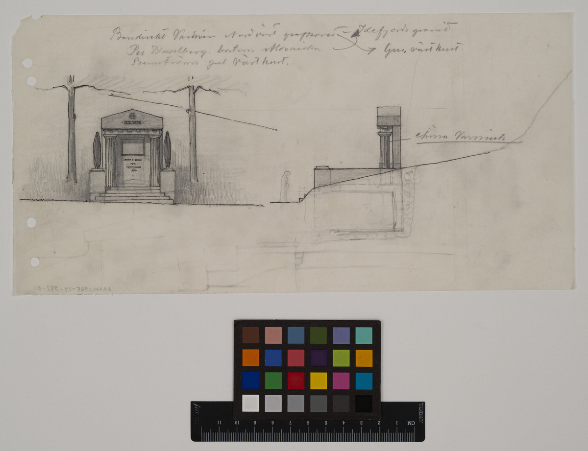 Bankdirektör Carl Cervins familjegrav, Norra Begravningsplatsen
Skiss av gravsten