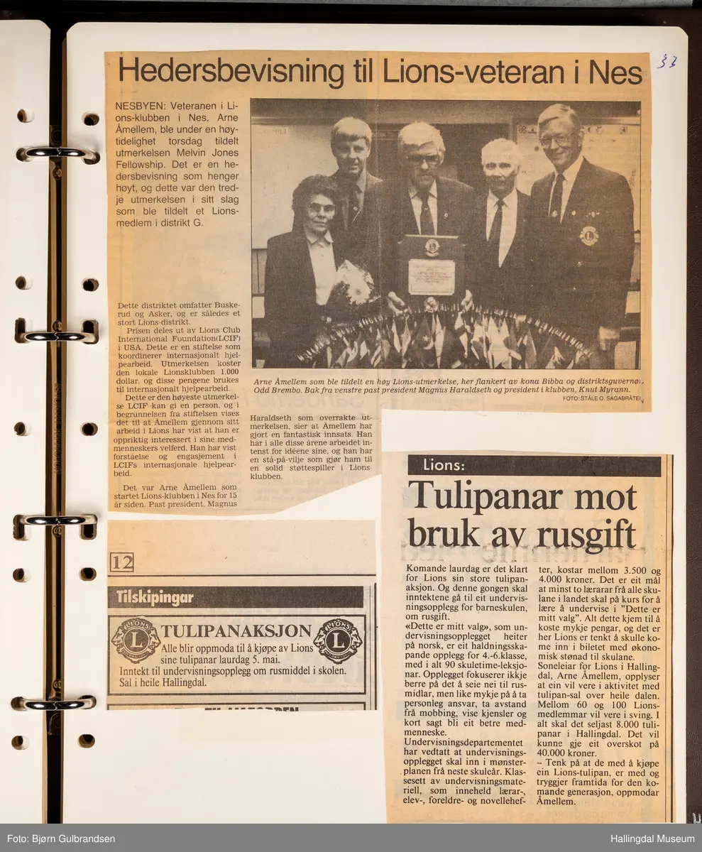 Et brunt album med 80 sider med tekst og bilder. Laget av Lions Club Nesbyen.   