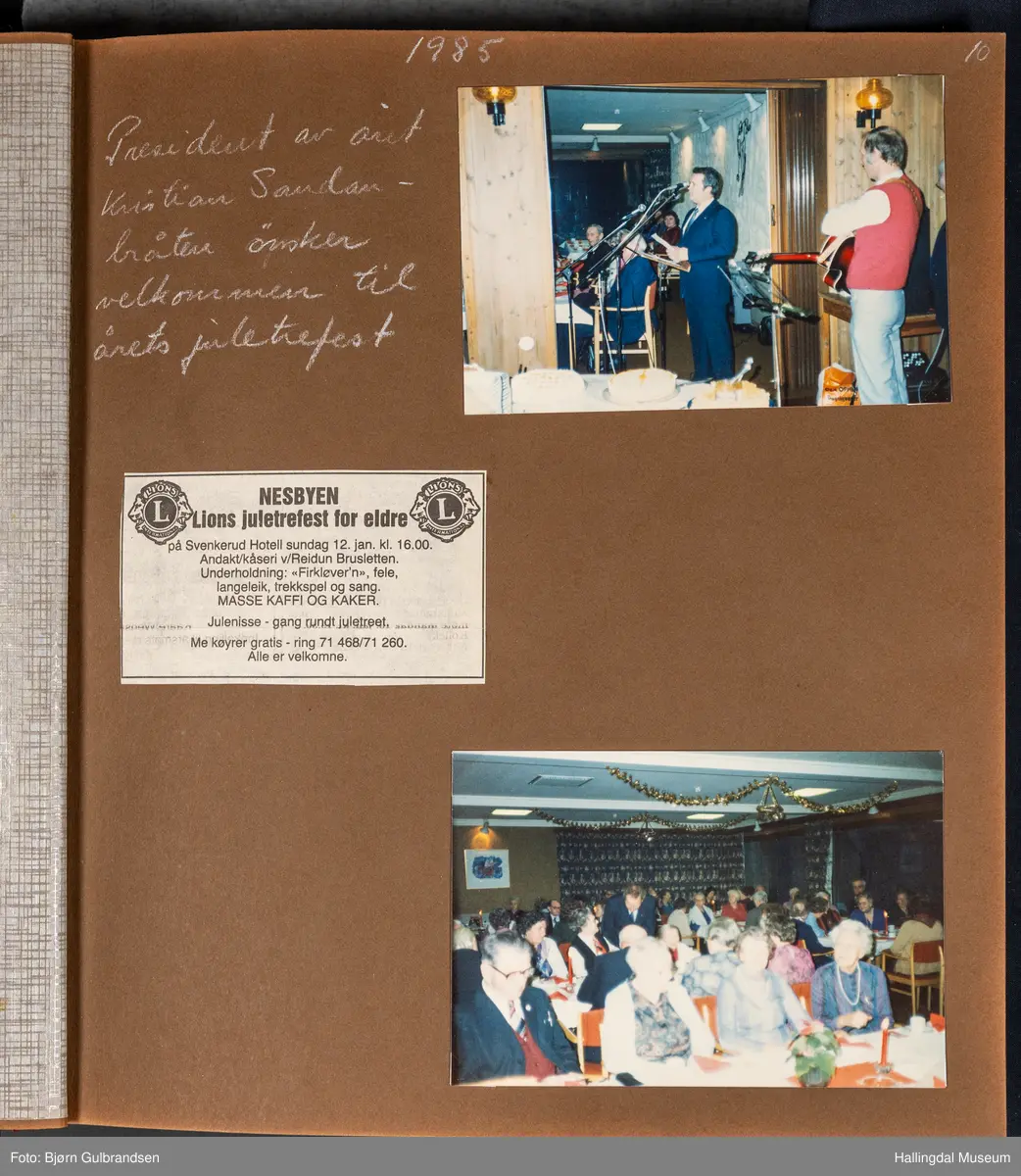Et brunt læralbum med 74 sider med tekst og bilder. Laget av Lions Club Nesbyen.   