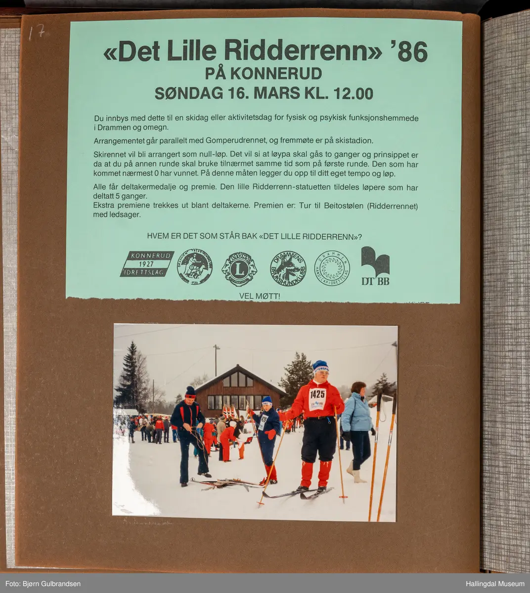Et brunt læralbum med 74 sider med tekst og bilder. Laget av Lions Club Nesbyen.   