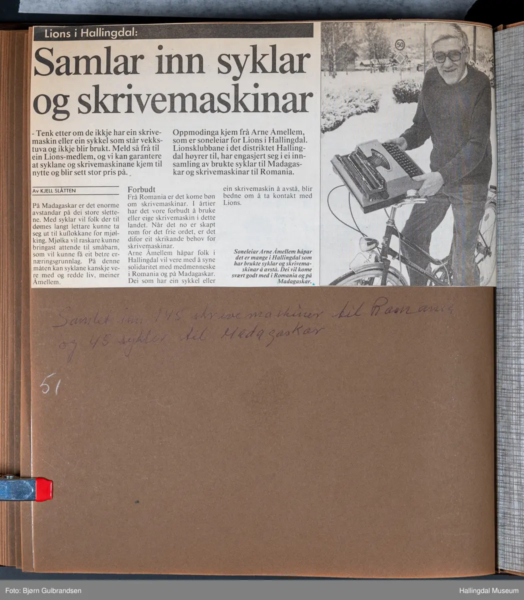 Et brunt læralbum med 74 sider med tekst og bilder. Laget av Lions Club Nesbyen.   