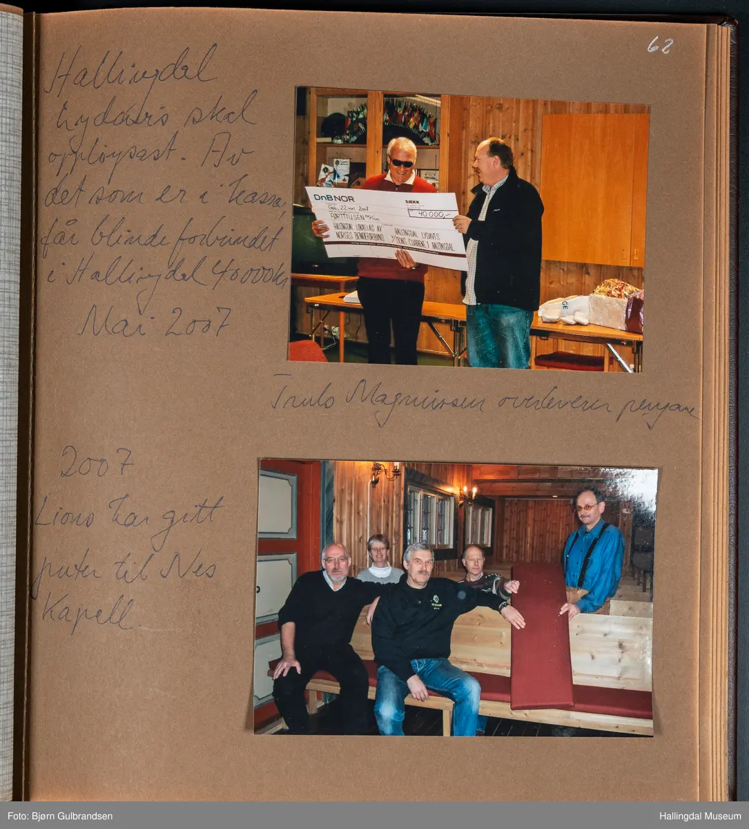 Et brunt læralbum med 74 sider med tekst og bilder. Laget av Lions Club Nesbyen.   