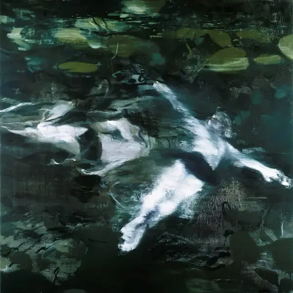 Maleri med mørk baktone og lyse områder 