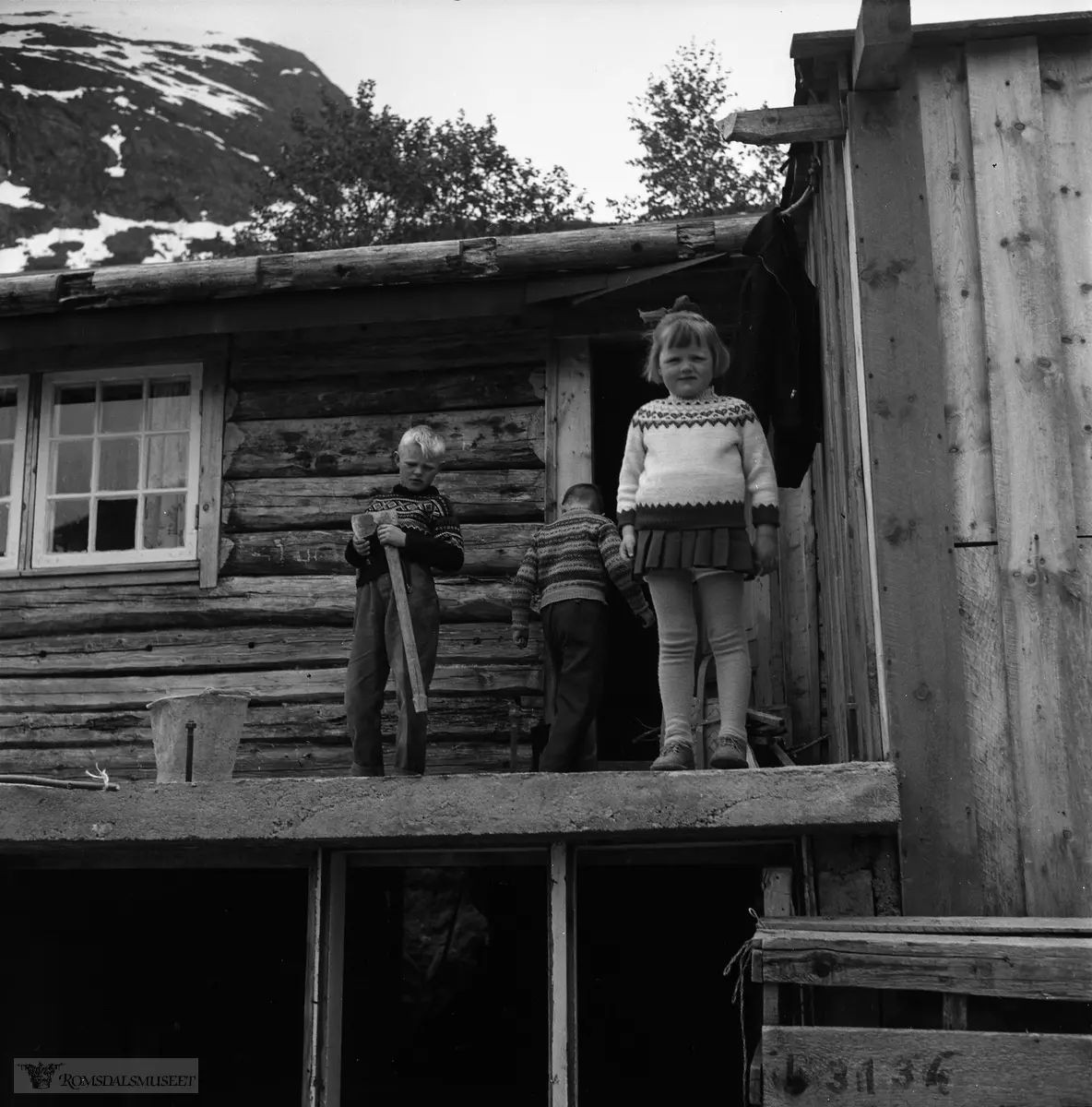 Hytta til Odd Meringdal ved elva Røndøla på stranda mellom Osen og Meringdalen i Eresfjorden. Ein kraftig flaum kring 1963 gjore store skader. Etter dette fekk hytta murkjellar under tømmerhytta. .Tømmeret til hytta kjem frå eit gammalt stabburet frå Dernedgarden på Frisvoll, Eresfjorden, bnr. 007. Marit og Ole Frisvoll var tante og onkel til Odd Merngdal. Tone Rød f. Meringdal 1957, fortel at dei måtte evakuere til Olav Lange i Osen etter ein kraftig flaum i Røndøla.