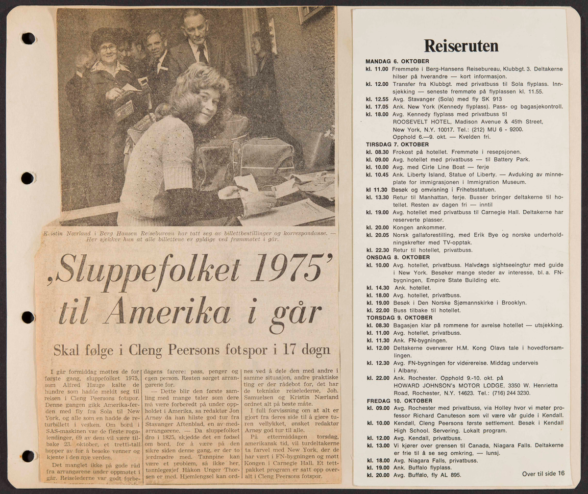 Album fra USA-reise i 1975 i forbindelse med 150-årsmarkering for norsk utvandring til USA. Albumet inneholder fotografier, reiserute, avisutklipp og tekster