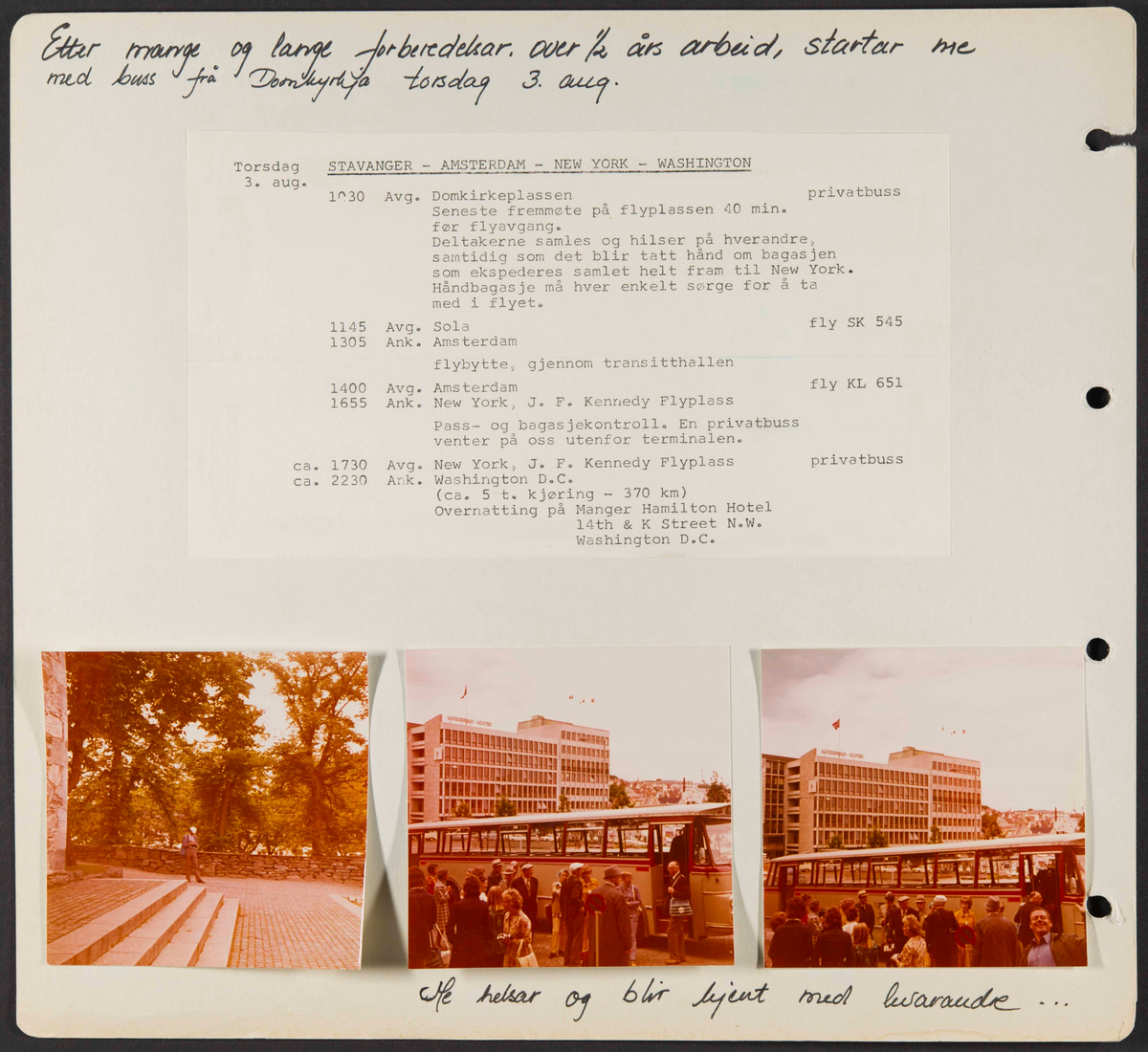 Album som dokumenterer reise til USA i 1972 "I Cleng Peersons fotspor". Albumet inneholder fotografier, reiserute, program, diverse brosjyrer, avisutklipp og tekster