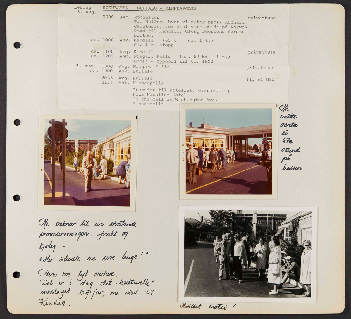 Album som dokumenterer reise til USA i 1972 "I Cleng Peersons fotspor". Albumet inneholder fotografier, reiserute, program, diverse brosjyrer, avisutklipp og tekster