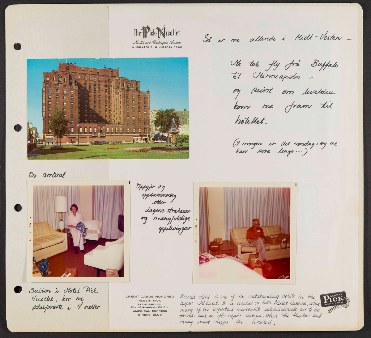 Album som dokumenterer reise til USA i 1972 "I Cleng Peersons fotspor". Albumet inneholder fotografier, reiserute, program, diverse brosjyrer, avisutklipp og tekster