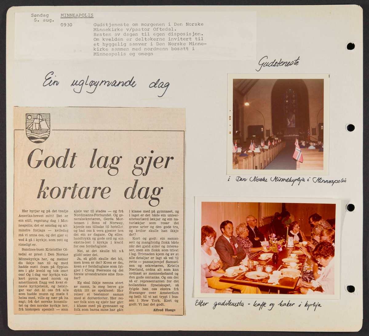 Album som dokumenterer reise til USA i 1972 "I Cleng Peersons fotspor". Albumet inneholder fotografier, reiserute, program, diverse brosjyrer, avisutklipp og tekster