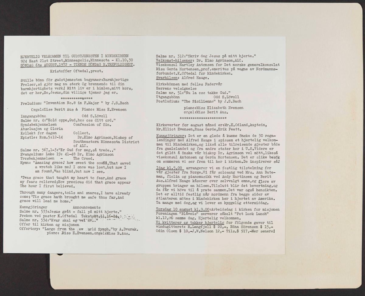 Album som dokumenterer reise til USA i 1972 "I Cleng Peersons fotspor". Albumet inneholder fotografier, reiserute, program, diverse brosjyrer, avisutklipp og tekster