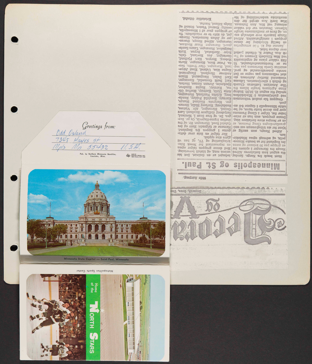 Album som dokumenterer reise til USA i 1972 "I Cleng Peersons fotspor". Albumet inneholder fotografier, reiserute, program, diverse brosjyrer, avisutklipp og tekster