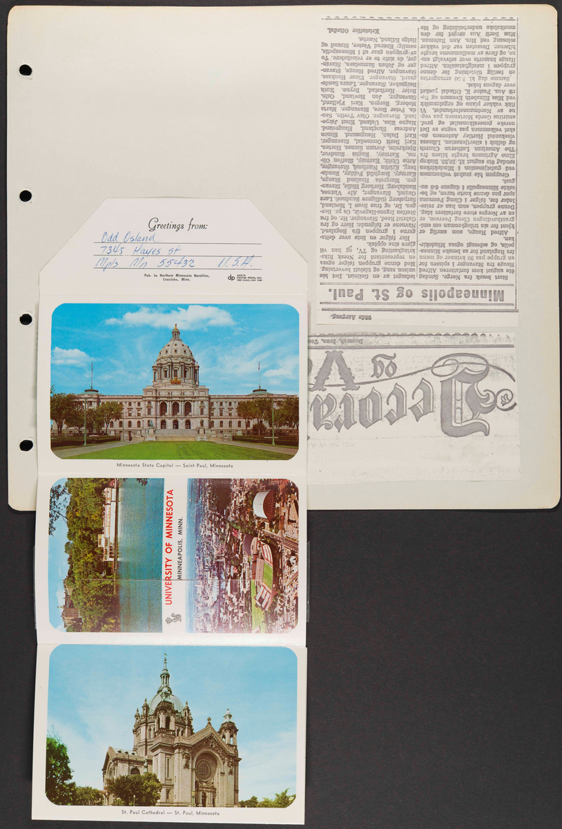 Album som dokumenterer reise til USA i 1972 "I Cleng Peersons fotspor". Albumet inneholder fotografier, reiserute, program, diverse brosjyrer, avisutklipp og tekster