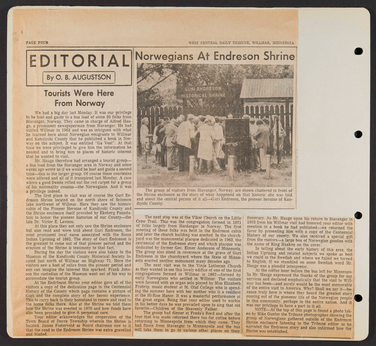Album som dokumenterer reise til USA i 1972 "I Cleng Peersons fotspor". Albumet inneholder fotografier, reiserute, program, diverse brosjyrer, avisutklipp og tekster