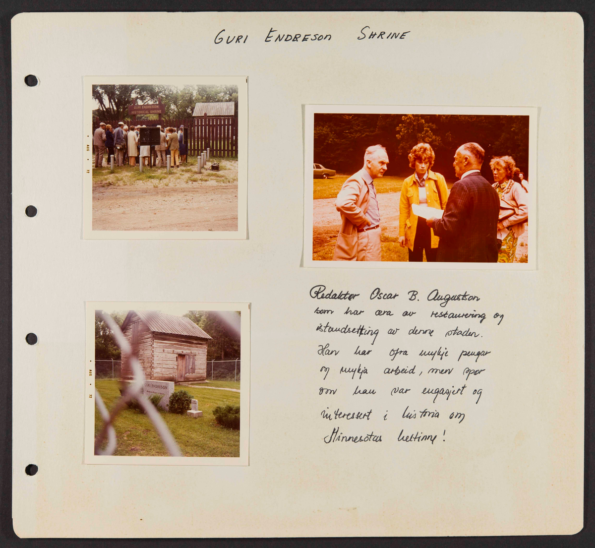 Album som dokumenterer reise til USA i 1972 "I Cleng Peersons fotspor". Albumet inneholder fotografier, reiserute, program, diverse brosjyrer, avisutklipp og tekster