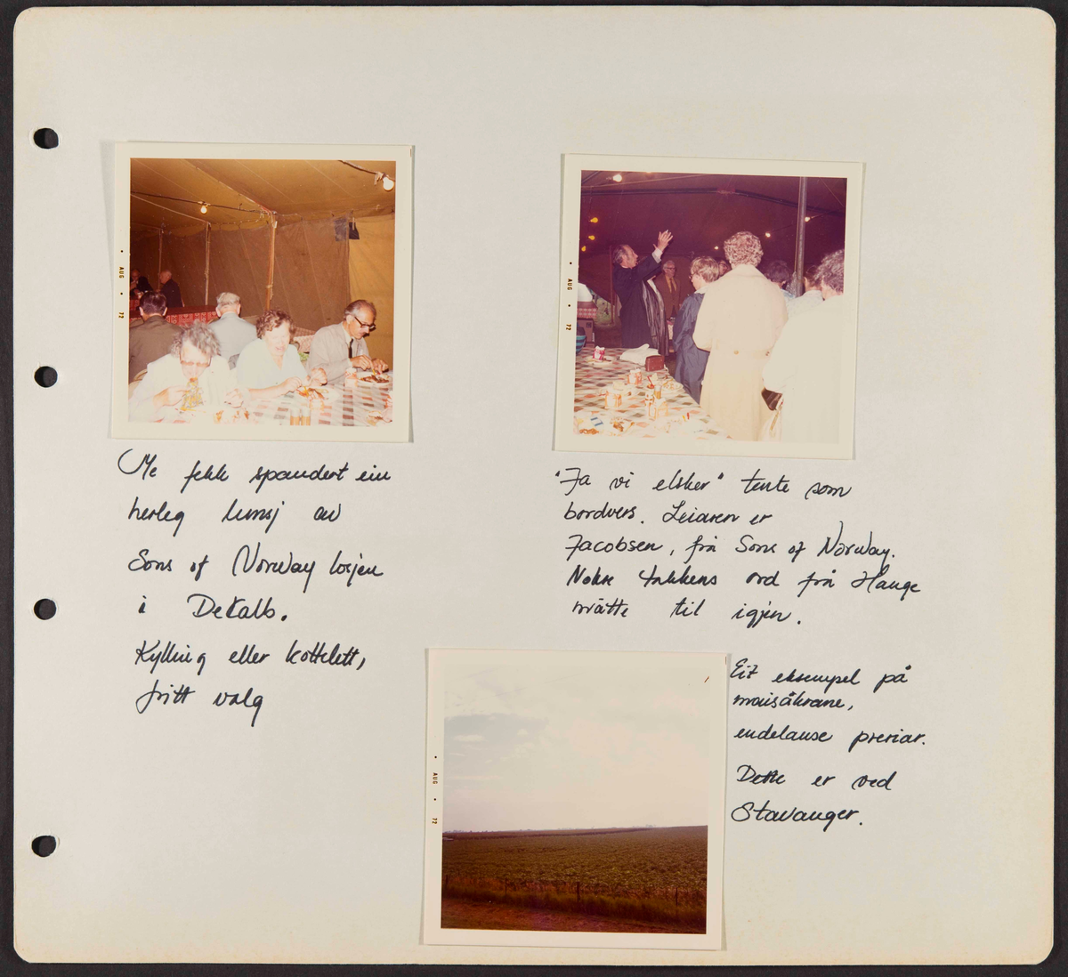 Album som dokumenterer reise til USA i 1972 "I Cleng Peersons fotspor". Albumet inneholder fotografier, reiserute, program, diverse brosjyrer, avisutklipp og tekster