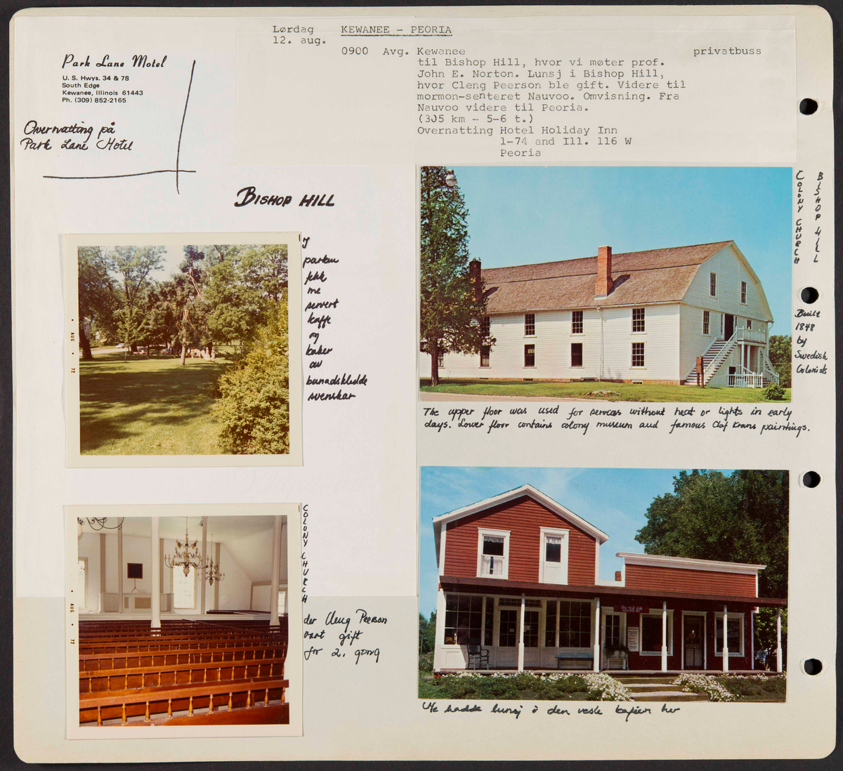 Album som dokumenterer reise til USA i 1972 "I Cleng Peersons fotspor". Albumet inneholder fotografier, reiserute, program, diverse brosjyrer, avisutklipp og tekster